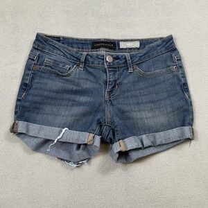 Aeropostale Denim Jean Shorts Womens 0 23 Midi Distressed Cuffed Low Rise Medium